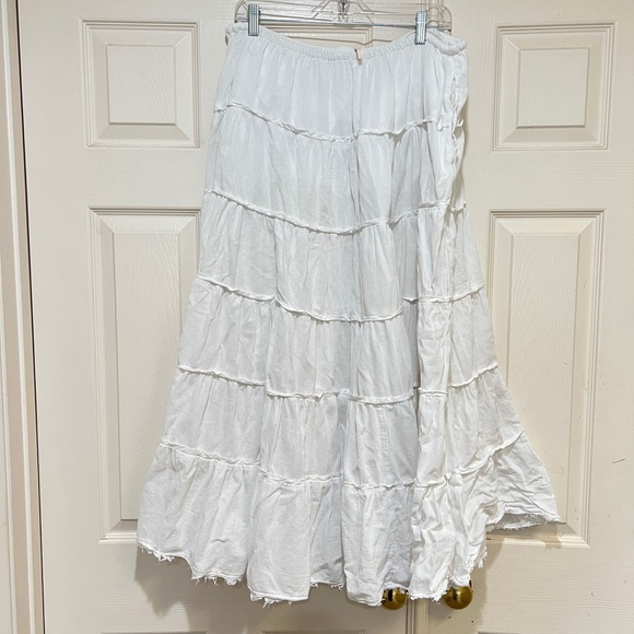 Free People Women's Simply Smitten White Tiered Cotton Maxi Skirt large boho - Picture 6 of 10